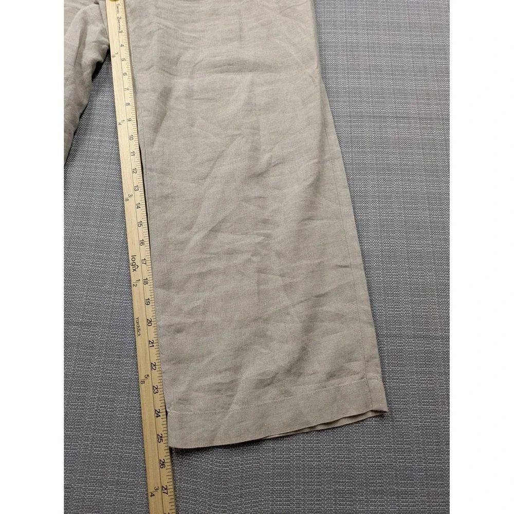 Eileen Fisher Pants Womens M Beige Linen Ankle Elastic Waist Pockets Relaxed Fit